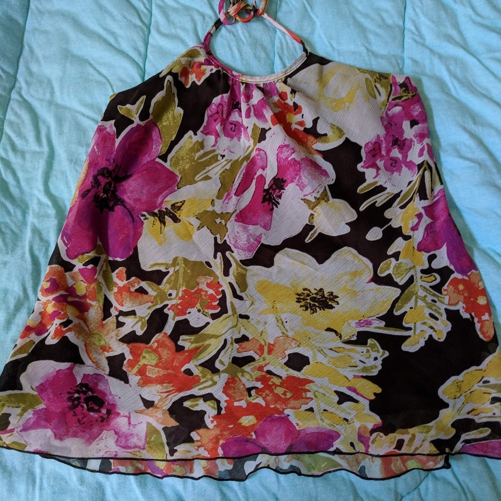 IZ BYER CALIFORNIA SHEER FLORAL TANK TOP